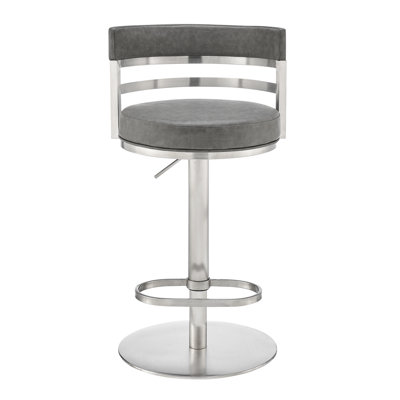 Judi Modern Industrial Swivel Metal Adjustable Height Barstool With Faux Leather Seat