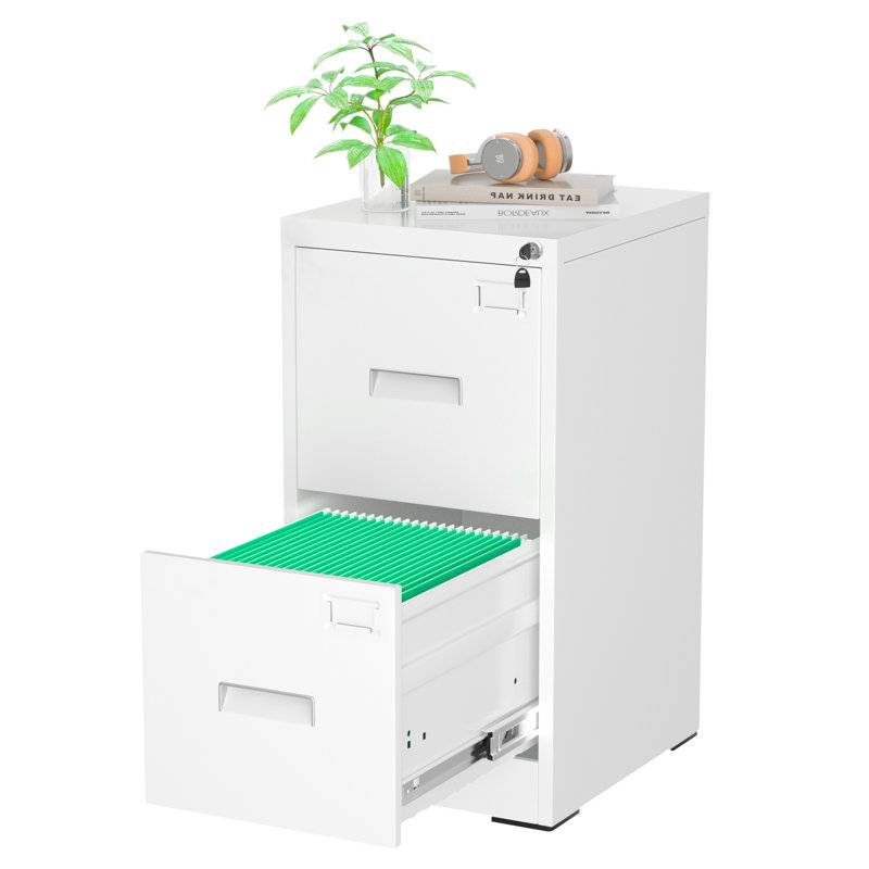 15'' Wide 2 Drawer Metal Vertical Storage File Cabinet with Lock, White