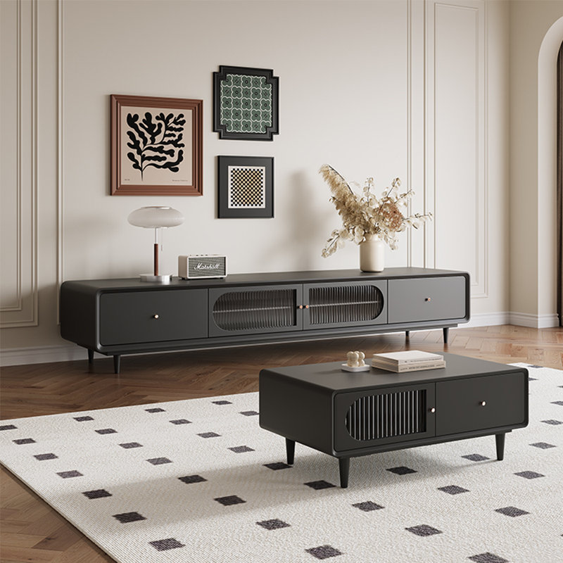 Solid wood TV stand coffee table rounded corners