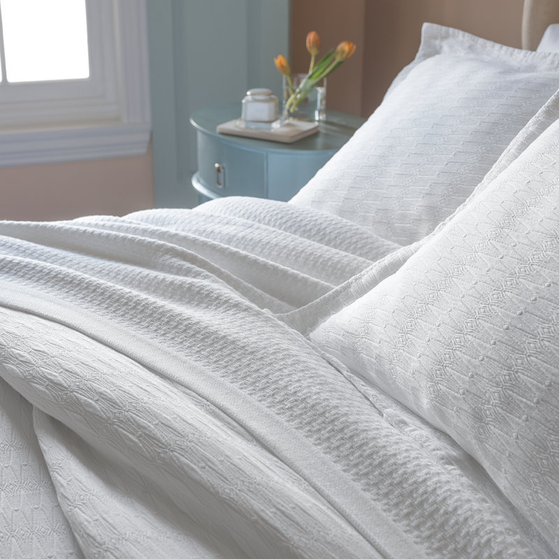 Newport Cotton Twin Lightweight White Blanket with Tailored Border