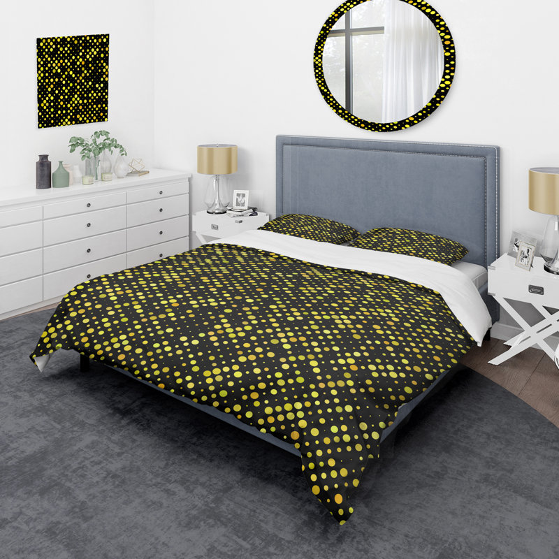 Yellow Circle Dots - Ensemble de housse de couette abstrait - Microfibre de polyester