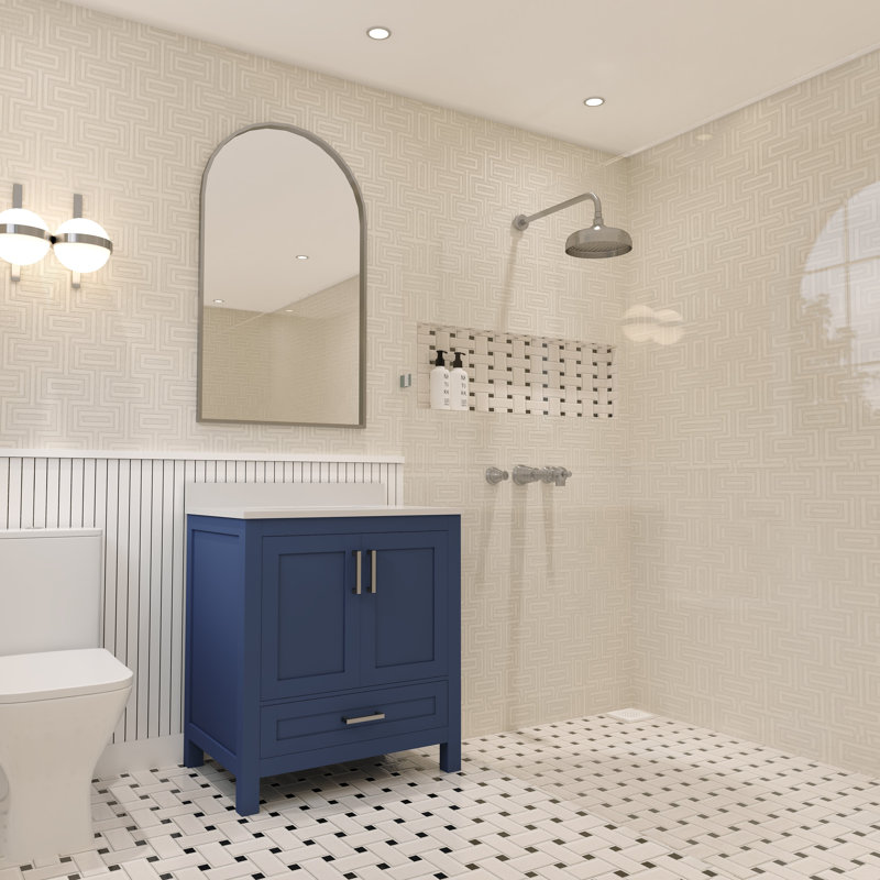 Ensemble de meuble-lavabo simple 30 po avec miroir Rooh, Bleu marine