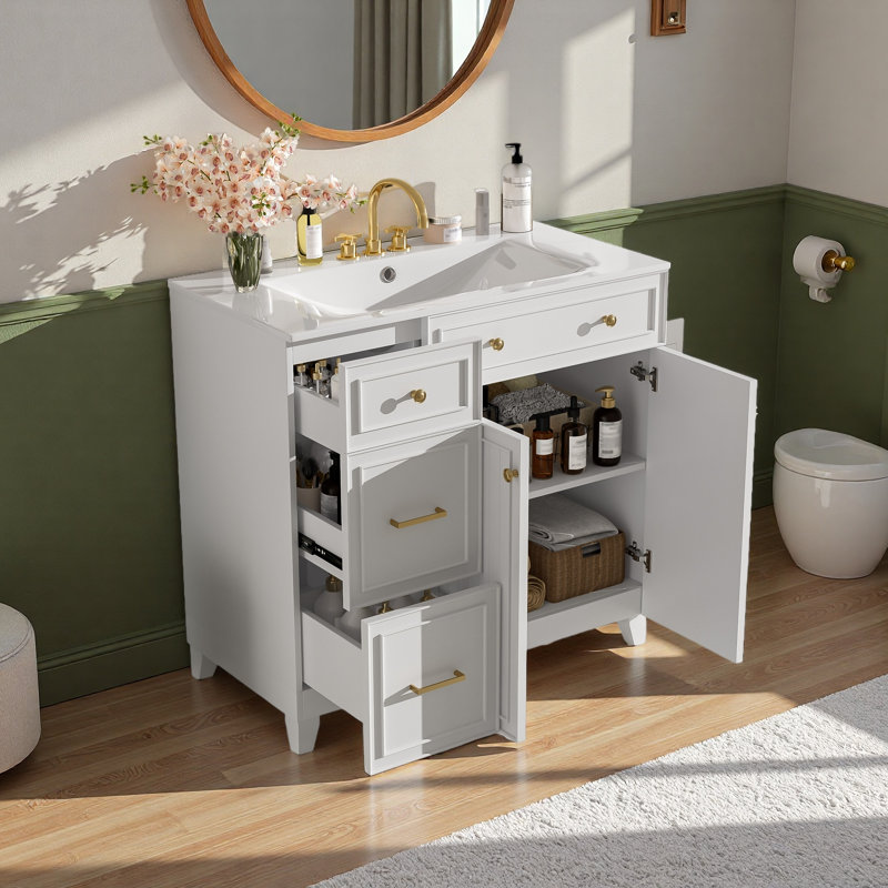 Meuble-lavabo 36 po avec lavabo en céramique, Blanc