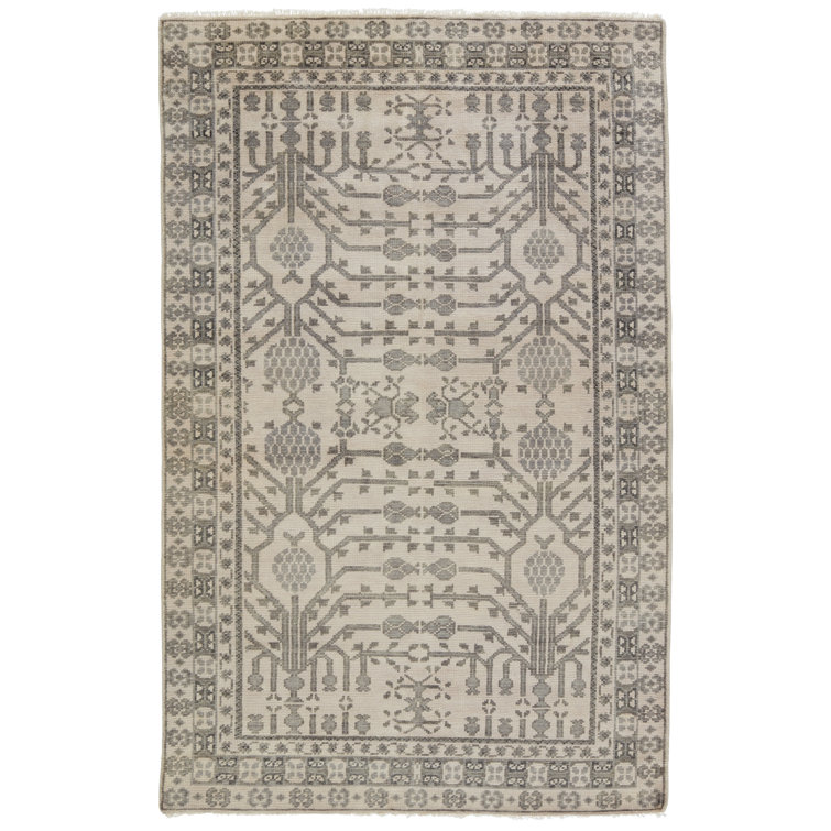 Gattis Hand-Knotted New Age Wool Area Rug in Gray