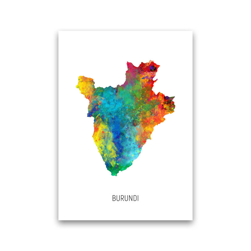 Burundi Watercolour Map by Michael Tompsett - Print, 30cm H x 21cm W x 1cm D, Unframed