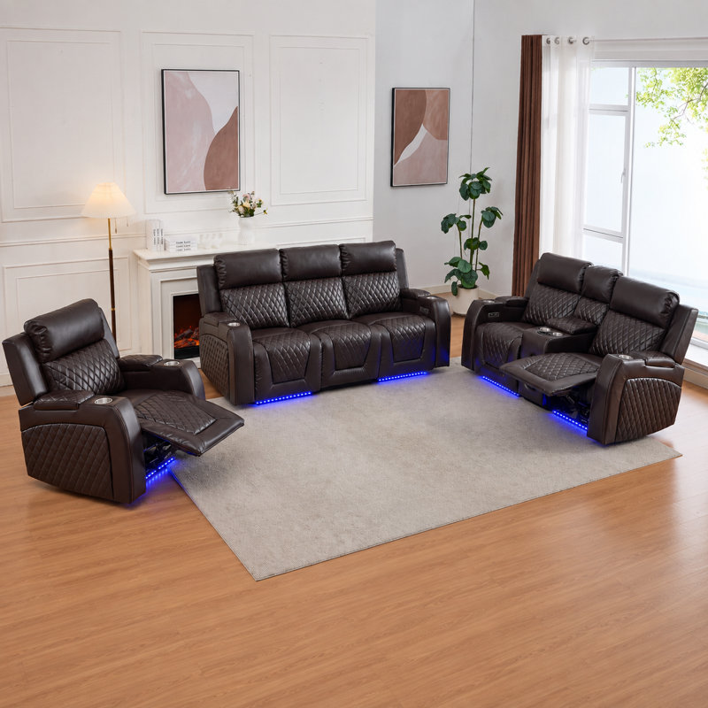 Ensemble de salon inclinable 3 pièces Gainey, Brun