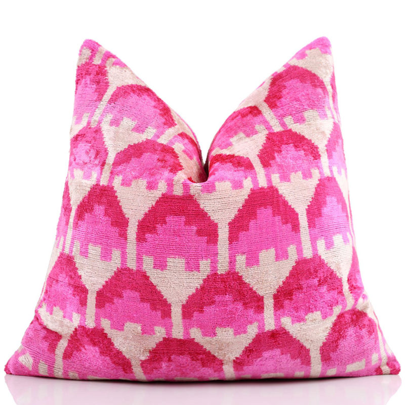 Coussin décoratif en velours de soie rose Luxury