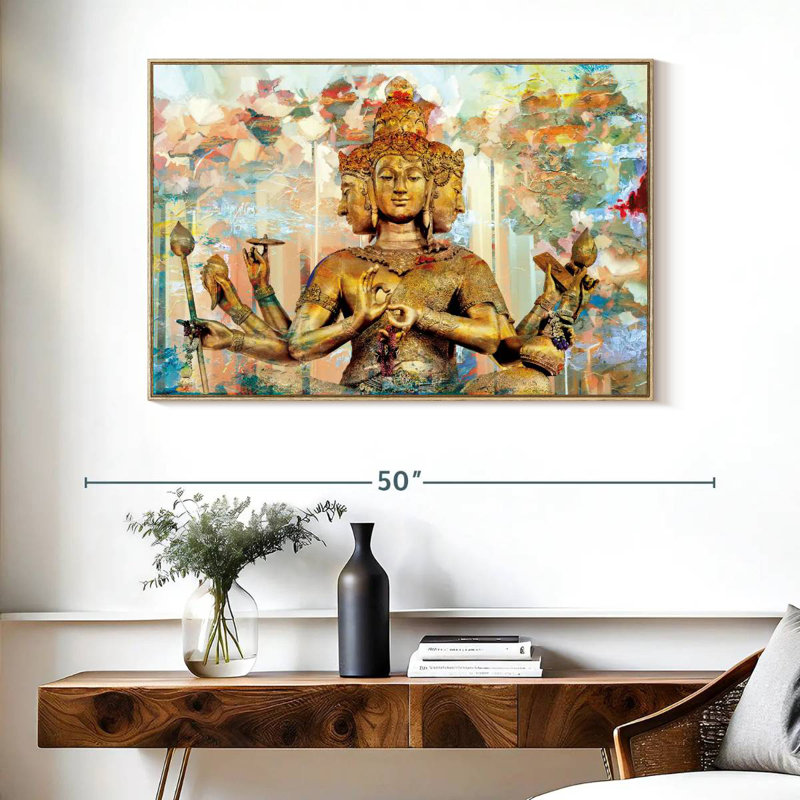 Statue de Brahma, Cadre flottant en bois naturel, 40 po x 27 po