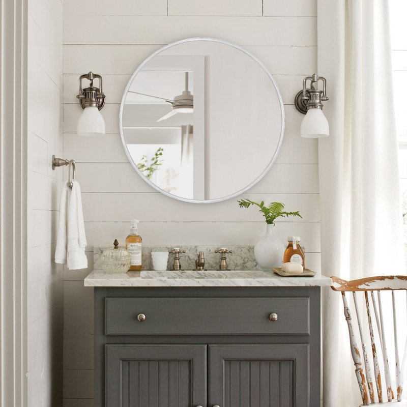 Miroir mural moderne à cadre rond, 36 po x 36 po, Argent
