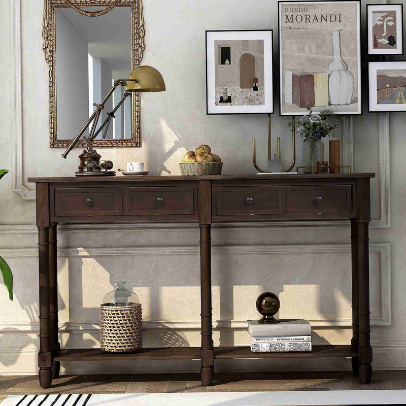 Console Console avec deux tiroirs de rangement et une tablette inférieure pour le salon et le vestibule (espresso), Espresso