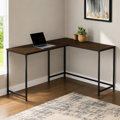 Computer Desk, Home Office, Corner, 58"l, L Shape, Work, Laptop, Brown Laminate, Black Metal, Contemporary, Modern