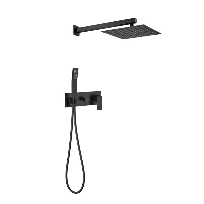 10 Inch Rainfall Shower Faucet - Matte Black Brass Bathroom With Handheld , Luxury Rain Mixer , Wall Mounted, Rough-In Valve, Self-Cleaning Nozzle Included Head 10" Valve Included,