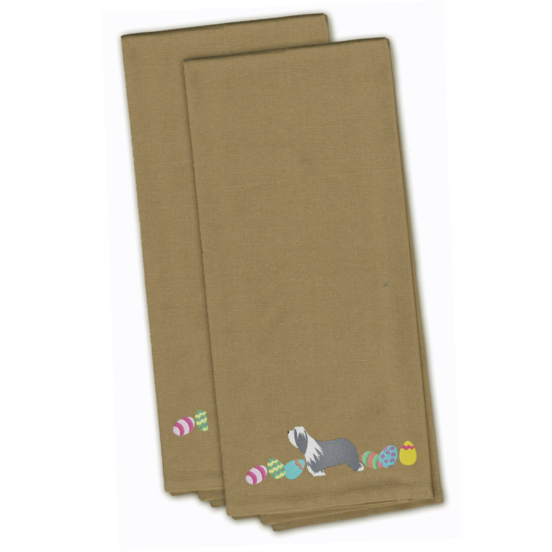 Serviette de cuisine à broderie barbu collie, Brun clair, H 28 po x l 19 po x P 0,1 po