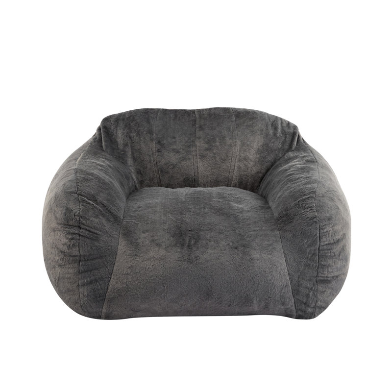 Indoor Bean Bag Chair In Gray Faux Fur, Shredded Foam Filler For Comfortable Seating Urban Living Areas Fur With Foam, Ergonomic Support Reading And Gaming Dorm Rooms