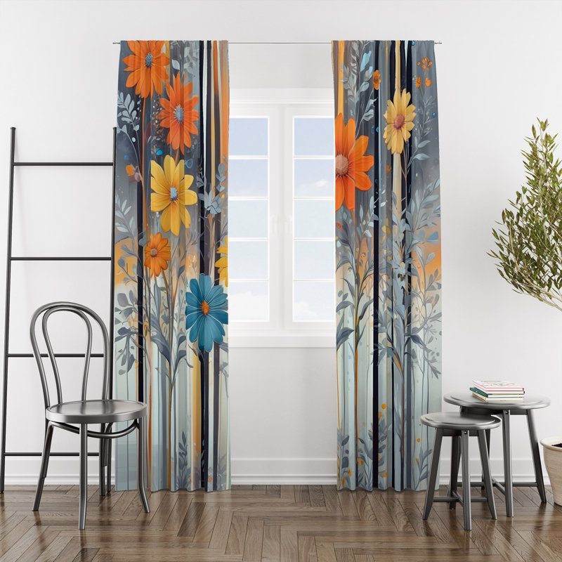 Tall Wildflowers Floral Lined Window Curtains