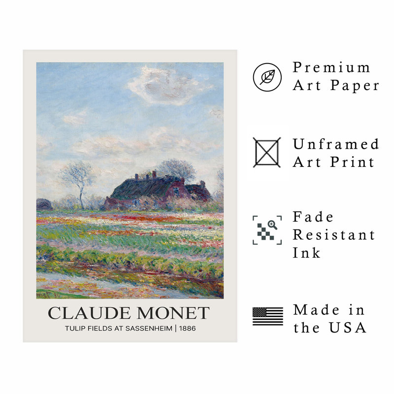 «Landscape and Nature Claude Monet Fields Tulip at Sassenheim», reproduction d'art classique sans cadre, H 16 po x l 12 po