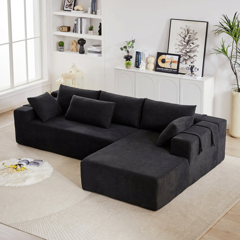 Ensemble de canapé modulaire rembourré avec 6 coussins pour le salon Modern, Orienté à droite, Chenille noir