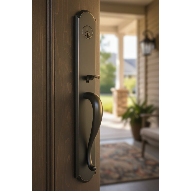 Elegance Philbrook Handleset with Deadbolt and Arch Plate, Oil Rubbed Bronze