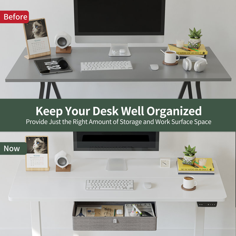 Height Adjustable Rectangle Standing Desk, White, 46" H x 55" W x 24" D