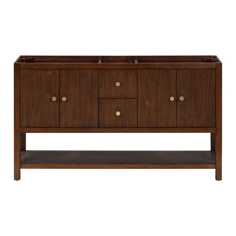 Zoe 60'' Double Bathroom Vanity Base Only in Walnut Finish