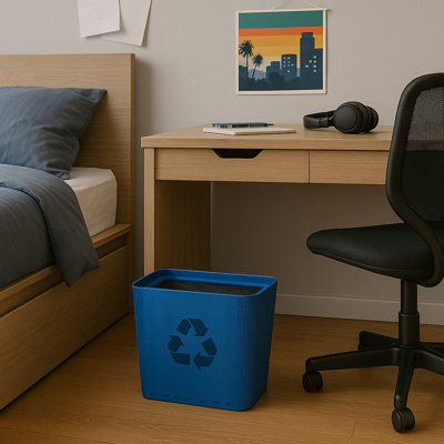 Wooden Recycling Bin – Small Narrow Trash Can for Office or Home