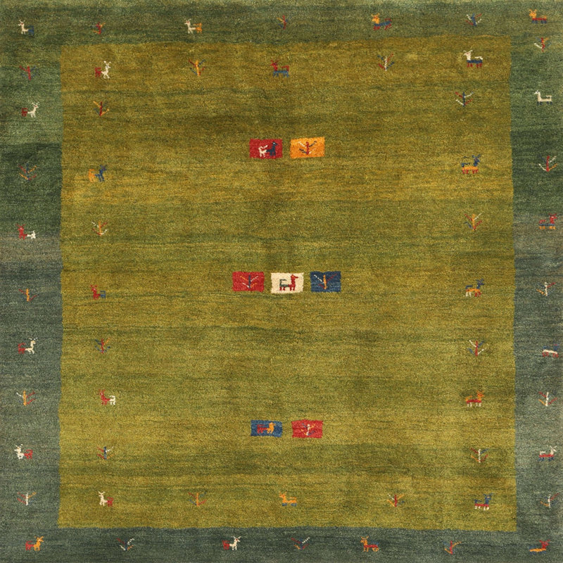 Tapis contemporain vert / gris, Carré 6 pi