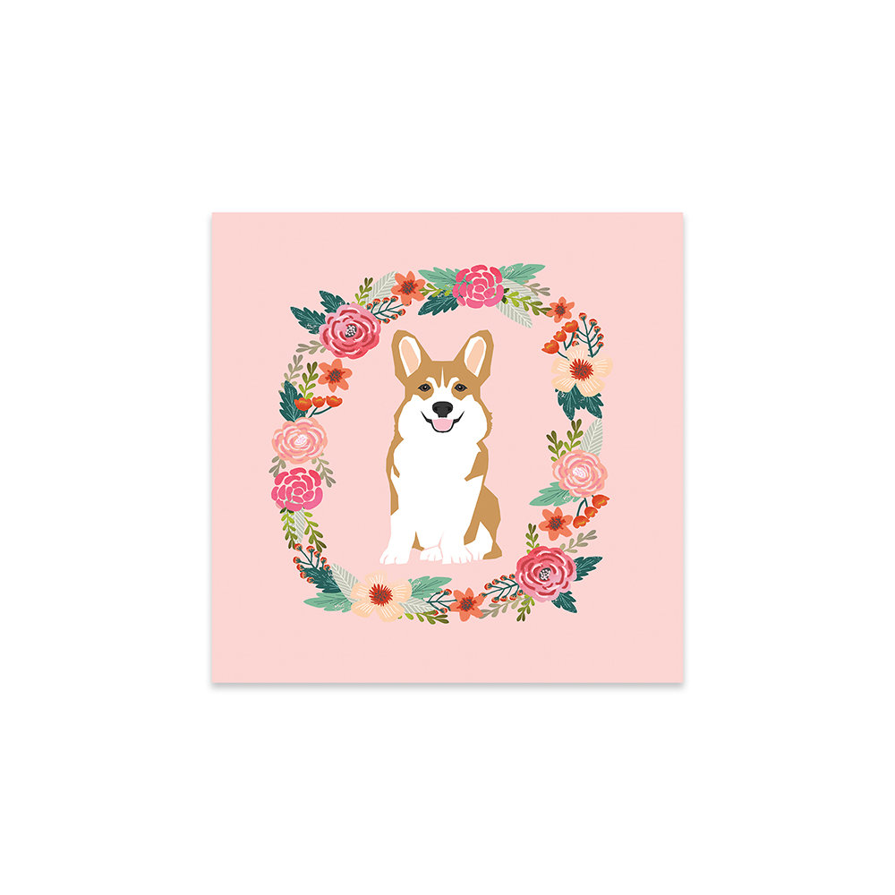 Watercolor Floral Corgi Puppy & Gold Frame Acrylic Print