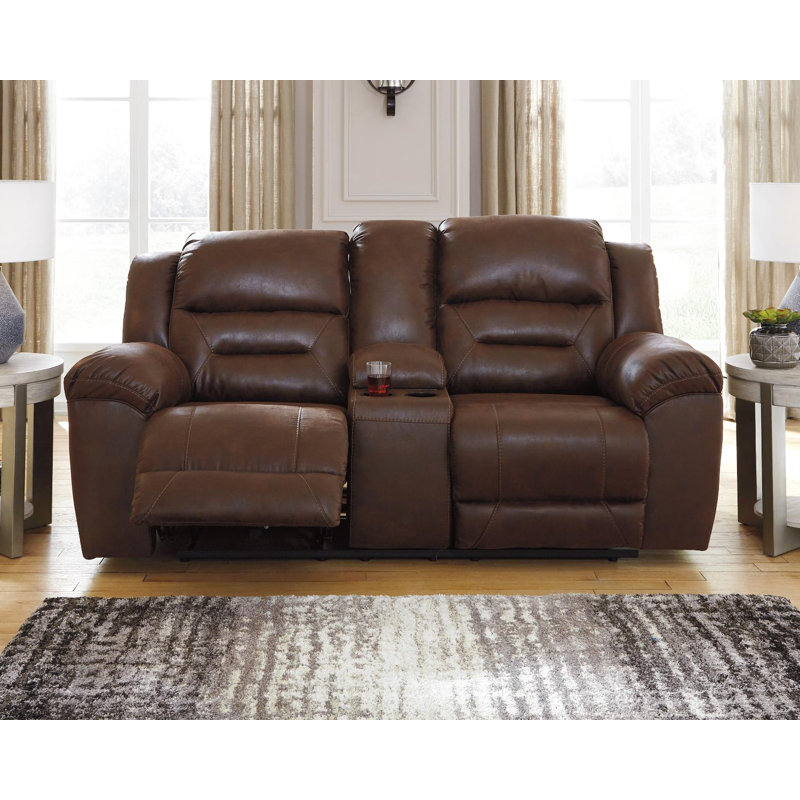 Stoneland 82'' Faux Leather Power Reclining Loveseat, Chocolate Polyester Blend