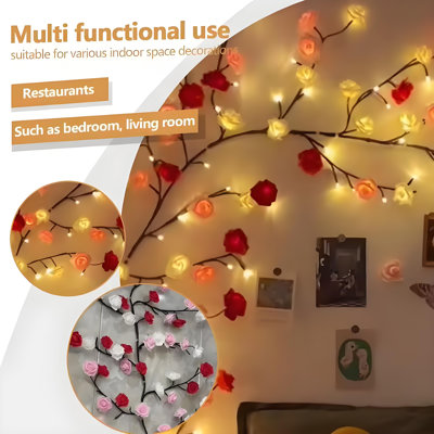 Flower Branch LED Light DIY Fairy Light USB Plug in Creative Wall Decor Light with Remote Control Bendable for Wall Window Decor