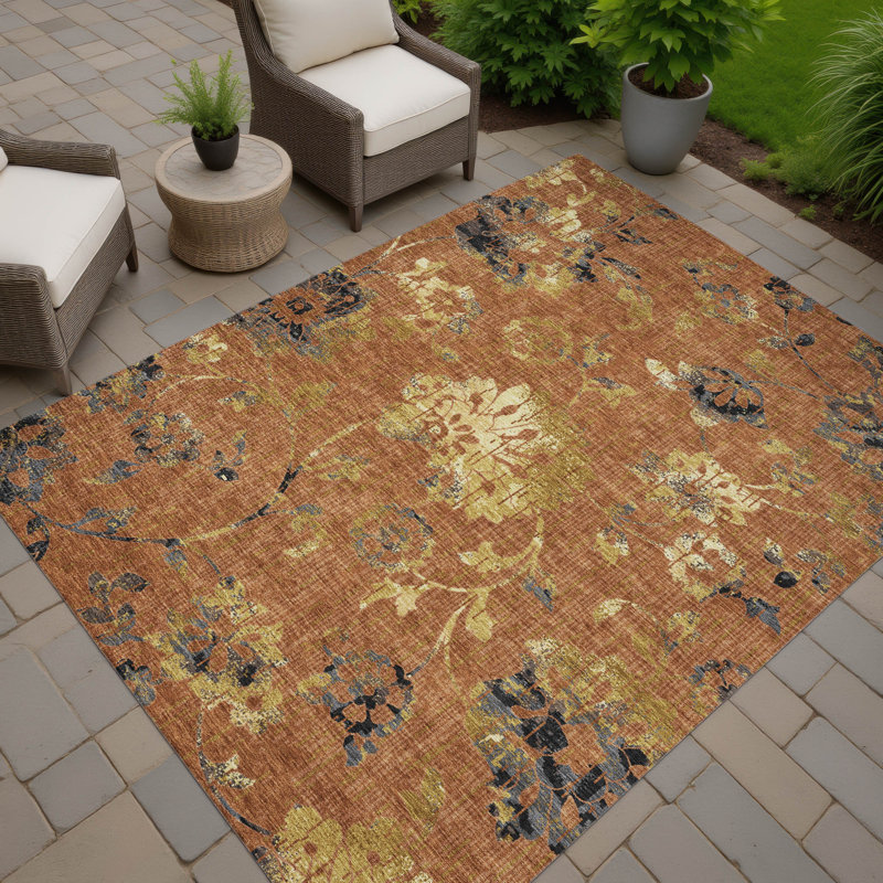 Machine Washable Indoor/Outdoor Chantille ACN2616 Floral Rug, Paprika, 10' x 14'