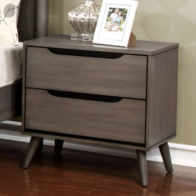 Table de chevet 2 chambres en bois massif gris Mid-Century