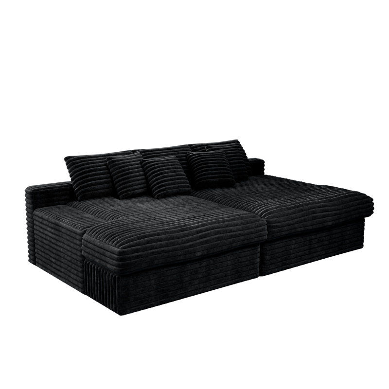  Canapé modulaire 118,1 po, canapé-lit 2 pièces compressé, sans assemblage requis, velours côtelé moelleux, noir, Noir