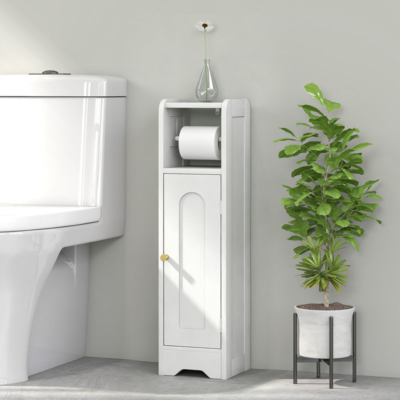 HOMCOM Toilet Roll Holder Slim Bathroom Cabinet with Adjustable Shelf White