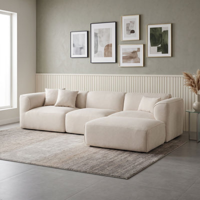 Four Seat Velvet Sectional Sofa with Throw Pillows
