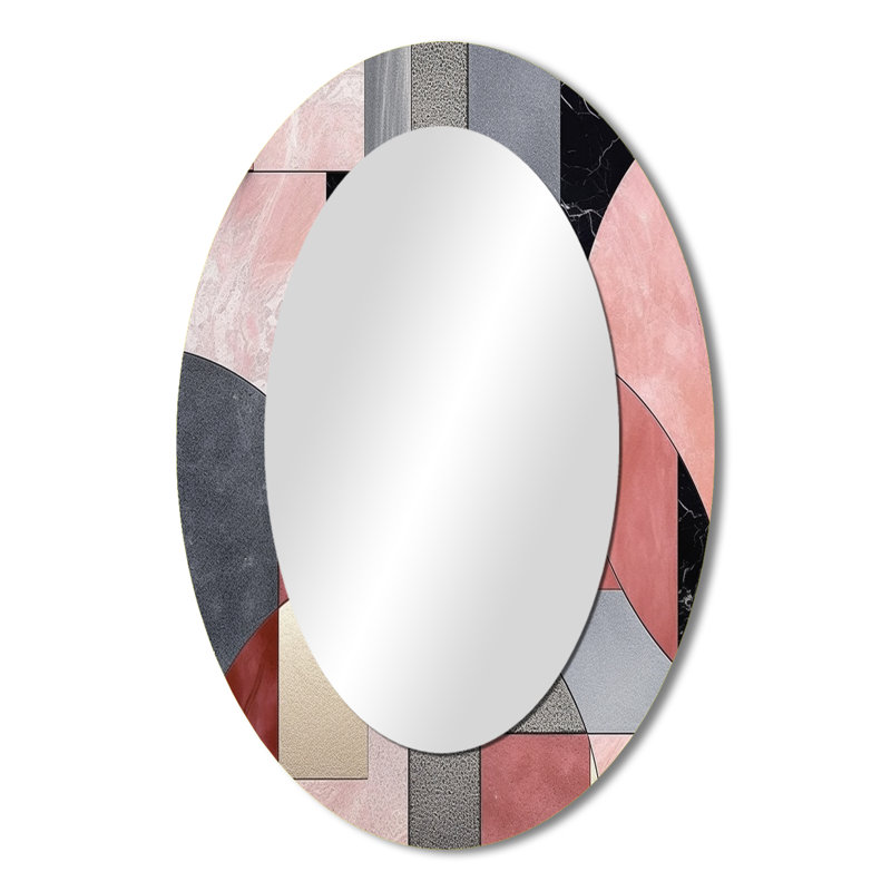 Pink Transcendent Angles II - Abstract Oval Decorative Mirror On Metal, 36" x 24"