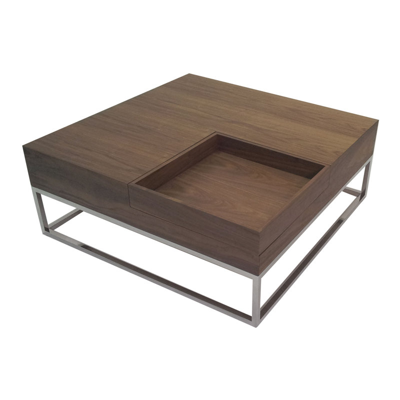 Walnut Square Wood and Metal Coffee Table with Storage