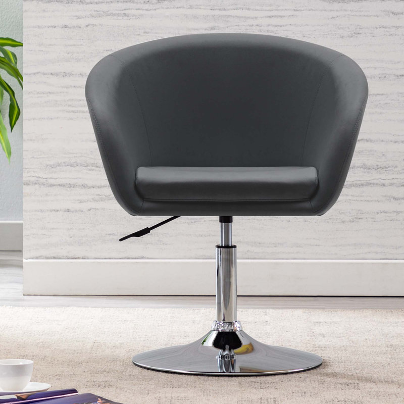 Yelena Faux Leather Swivel Accent Chair with Height Adjustable Chrome Base, Grey