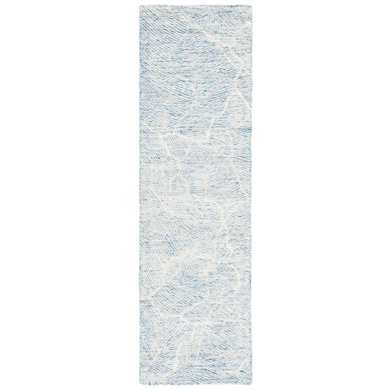 Tapis bleu en laine touffeté à la main Bouldin, Tapis de couloir 2 pi 3 po x 12 pi