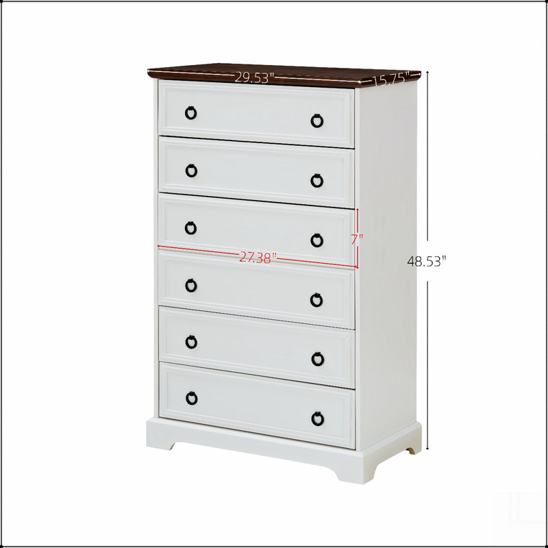 Commode 6 tiroirs Modern, Blanc/noyer