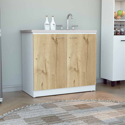 Évier utilitaire Napoles avec armoire, une tablette, armoire à deux portes - blanc / chêne clair