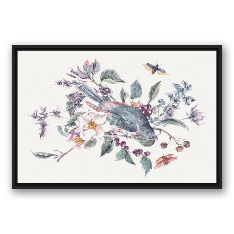 Oiseau dans les branches - Peinture sur toile encadrée, H 31,75 po x l 21,75 po
