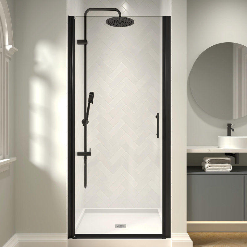 30" - 31 3/8" W x 72" H Pivot Swing Frameless Shower Door with 1/4" (6mm) Clear Glass, Matte Black