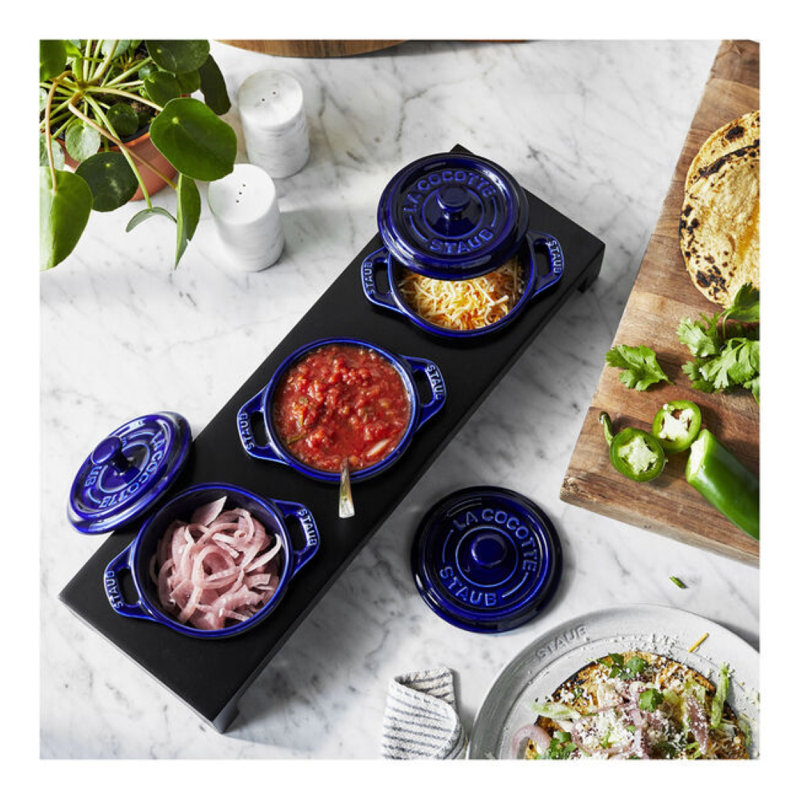 Staub Ceramics Mini Round Cocotte Set, Dark Blue