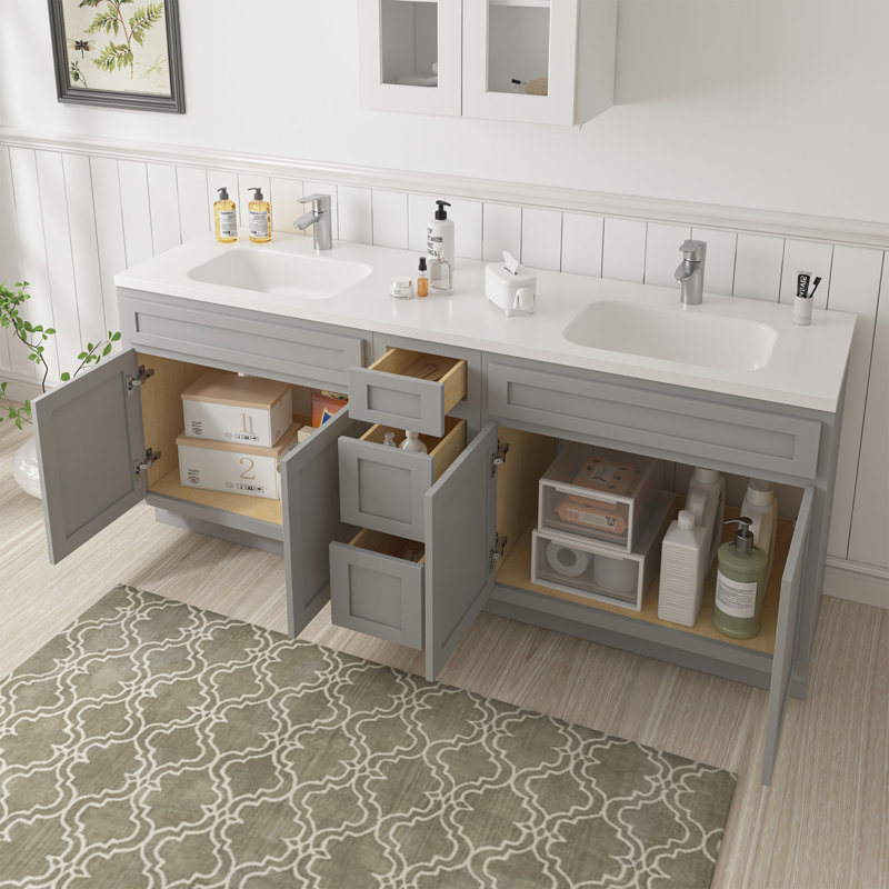 78'' Double Bathroom Vanity Base Only, Gray