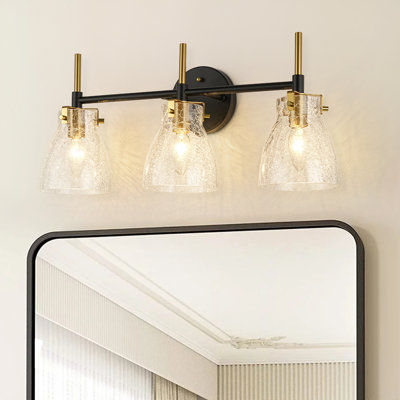 Vintage 3-Light Cracked Glass Shade Wall Sconces