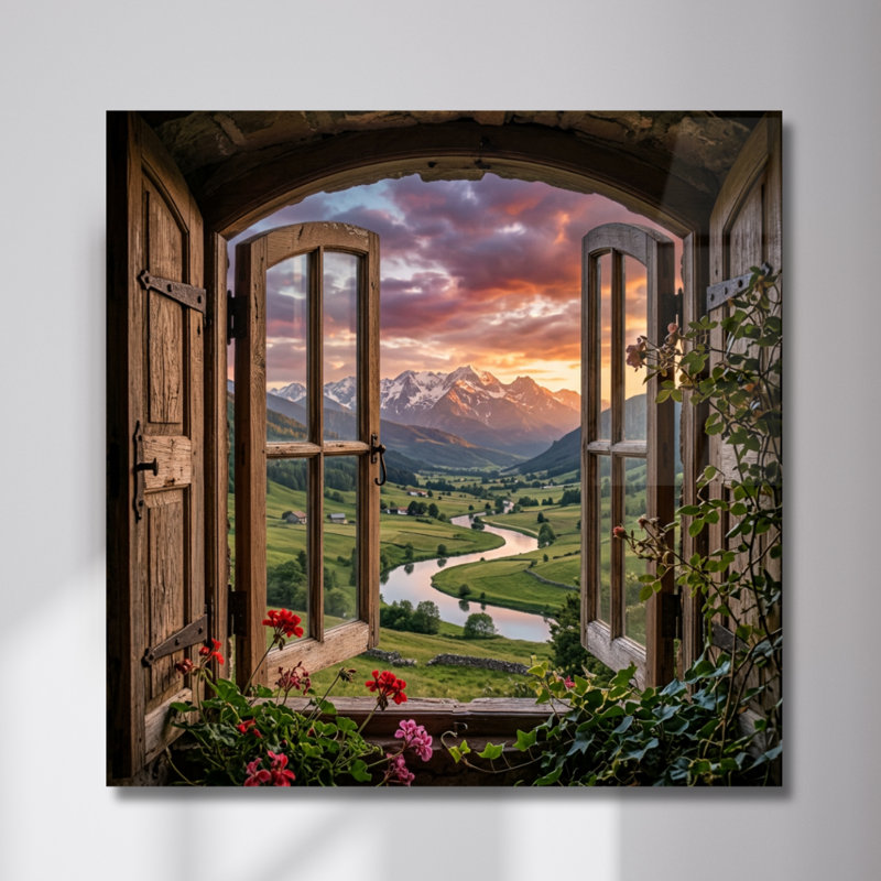 Paysage et paysage de montagne en verre trempé, H 14 po x l 14 po