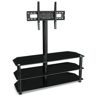 Mount-It! TV Stand with Mount, 3-in-1 Entertainment Centre with Glass Shelves and Mounting Bracket