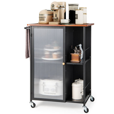 Wajdi Kitchen Island On Wheels Utility Trolley Rolling Coffee Bar Cart Door & Shelves -  17 Stories, 36231E3806D64B68AACD550258710597