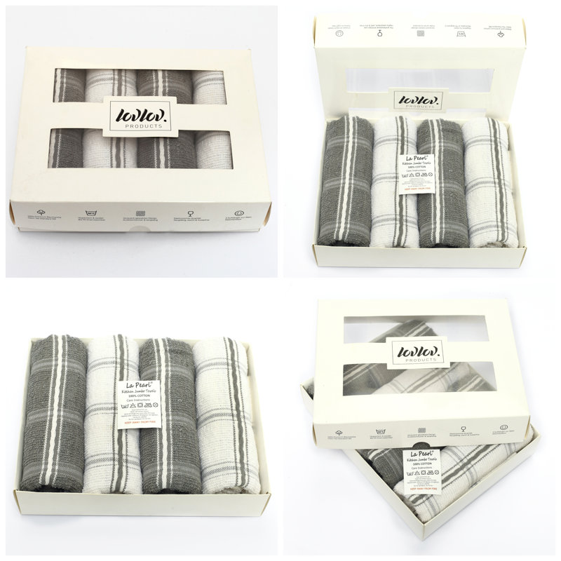 Terry Jacquard Tea Towel Kitchen Towel, Grey/White
