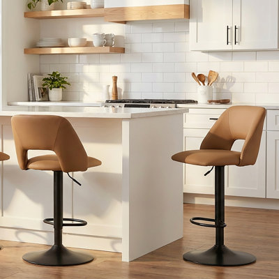 Tabouret à hauteur réglable moderne en similicuir et métal, ensemble de 2